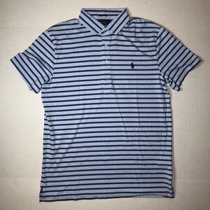 Polo by Ralph Lauren Men's Light Blue and Navy Striped Polo